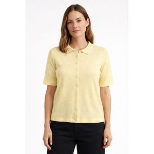 Vintage M&S St Michael Yellow Knit Polo Cardigan Womens UK 18